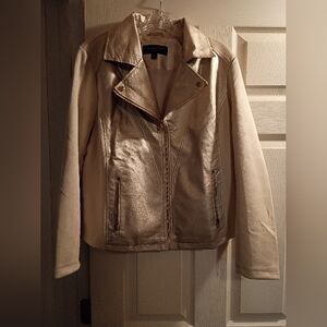 NWOT Marc New York Gold Faux Leather And Beige Fabric Jacket